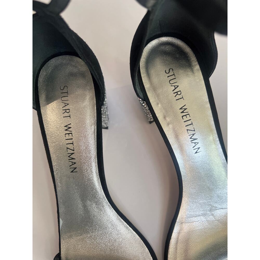 Stuart Weitzman Simplemid black suede silver glitter block heel size 9 - Picture 7 of 11